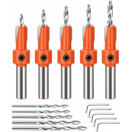 Nutmanel 5PCS Countersink Drill Bit Set, 8mm Adjustable Quick Release Countersink Set, Quick Change Wood Drill Bit Set, Include 5Pcs Free Replaceable Drill Bits, for Woodworking Countersink Drill Bits