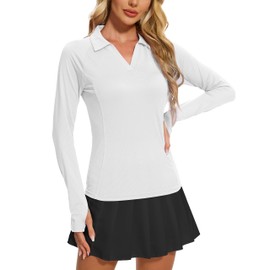 MathCat Women's Long Sleeve Golf Shirts UPF50+ Quickly Dry Tennis Polo Lightweight Sports Athletic Tops White