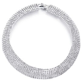 COOLSTEELANDBEYOND Rhinestone Pave Chain Statement Choker Collar Necklace, Dazzling, Dress Party