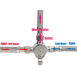 WHK Water Mixing Valve Hot Cold Water Mixer, Inlets and Outlet is 3/8"Inch by Compression Connection on Sink to Adjust Water Tempture(Lead-Free Brass)