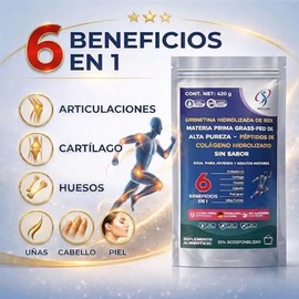 Grenetina Hidrolizada de Res Grass Fed 420g | 95% Biodisponibilidad | Péptidos de Colágeno Bovino | Sin Sabor | Alta Pureza