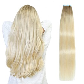 SUYYA Extensiones De Cabello Con Cinta Para Cabello Humano Balayage Rubio Ceniza A Rubio Medio Y Rubio Platino 12" 40 G/Paquete 20 Piezas De Cinta De Trama De Piel Recta Sin Costuras En Extensiones(12