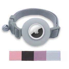 Cat Collar with Airtag Holder, Breakaway Elastic Kitten Collar with Bell, Safety Buckle and GPS Tracker Collar for Girl Boy Cats, Kittens, Puppies, Gray
