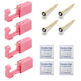 4 Pack Nose Piercing Kit,Self Nose Piercing Gun with Nose Stud,Disposable Safe Sterile Piercing Tool at Home Salon for Women Men (Black G202#)