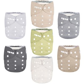 Nora's Nursery Cloth Diapers 7 Pack with 7 Inserts & 1 Wet Bag - Waterproof Cover, Washable, Reusable & One Size Adjustable Pocket Diapers for Newborns and Toddlers - Sand and Stone