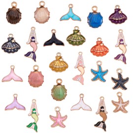 COGCHARGER 48 Pieces Ocean Theme Charm Pendant Fishtail Seashell Enamel Charm Mixed Shape Pendant for Jewelry Necklace Bracelet Earring Making Crafts