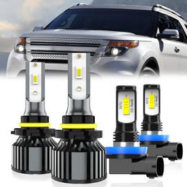 QIPEIZSP Fit For Ford Explorer 2011-2015 Light Bulbs, 9005 High Low Beam + H11 Fog Light Bulb, 4-Pack