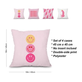 heilkee Preppy Throw Pillow Covers Set of 4 Decorative Soft Pillowcase Hot Pink Preppy Room Decor Aesthetic Smiley Face Square Cushion Case for Sofa Girls Bedroom,18x18 Inches