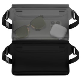 MyGadget 2 x Waterproof Bags [ 22 x 15.5 cm ] - IPx8 Waterproof - Bum Bag with Triple Locking Closure and Adjustable Strap in Black/Grey