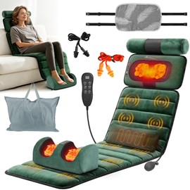 Full Body Massage Mat with Heat, 10 Vibrating Nodes Pad with 9 Modes & 3 Heating Levels, Detachable Neck and Foot Massager with Head & Inflatable Lumbar Pillow, Anti-Slip for Bed Sofa Home, Green