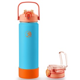 GOSWAG 24 oz Insulated Stainless Steel Water Bottle, Sports Water Bottle with Straw/No Straw Options, 2 Lids, Handle, Silicone Boot for School and Travel, Thermos with Double-Wall Vacuum Insulation