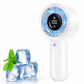 Handheld Fan - Portable Handheld Turbo Fan with Lanyard, 5 Speed Winds, LED Display, Rechargeable Battery Powered, Mini Pocket Personal Fans for Outdoor/Travel/Hot Flashes/Makeup, Gifts for Men/Women