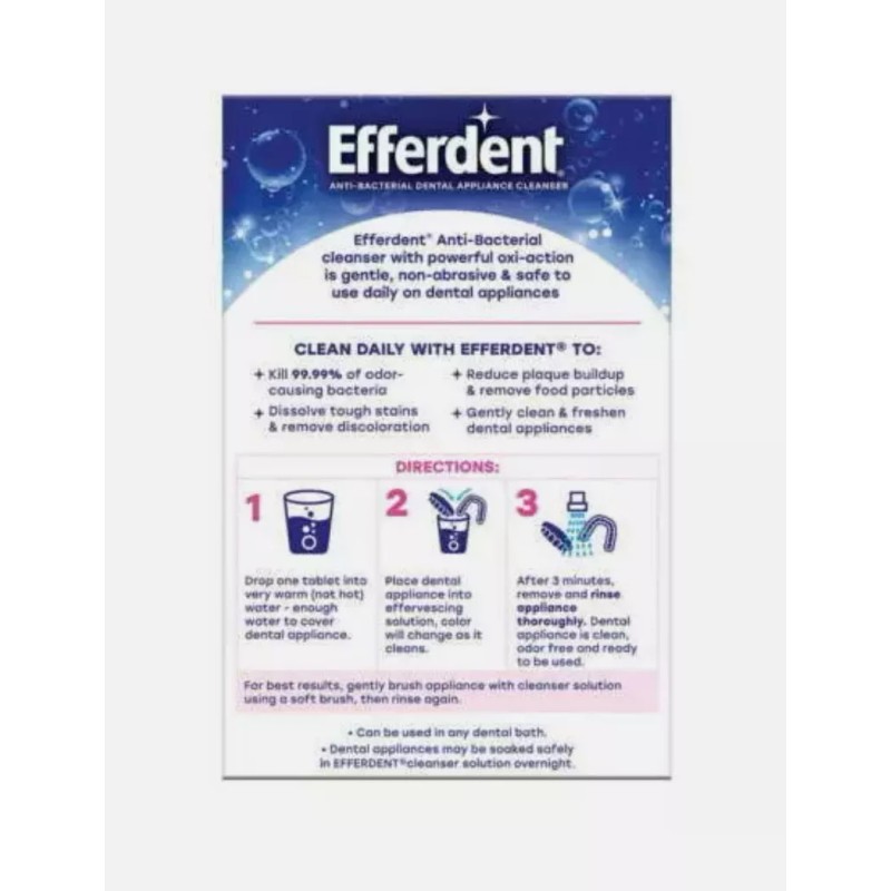 2x Efferdent Complete Clean Anti-Bacterial Daily Denture Cleanser Tablets 204Ct