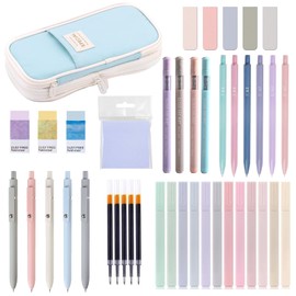 Harsever Pack of 42 School Supplies with Pencil Case, 12 Pastel Highlighters, 5 Gel Pens, 6 Mechanical Pencils Stationery Set, Back To School Stuff Office Stationery Set for Students