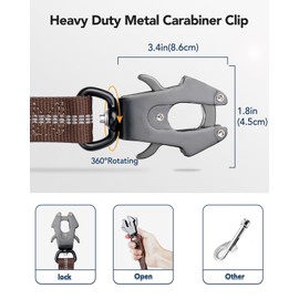 Joytale Tactical Dog Leash Heavy Duty, 4-6FT Shock Absorbing Bungee Lead with 2 Padded Handle, Metal Carabiner Clip, Car Seatbelt, Strong No Pull Leash for Medium Large X-Large Dogs, Brown