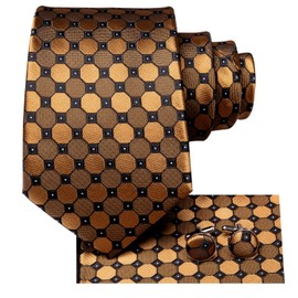 Dubulle Black and Gold Dots Ties Set for Men Woven Mens Gold Neckties Pocket Square Cufflinks Formal