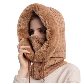 YAMEE Balaclava Women's Face Mask Winter Warm Balaclava Slip-On Hat Ski Hat Cycling Hat Scarf Headwear Plush Velvet Cap Skiing Cycling, 9876 / Khaki