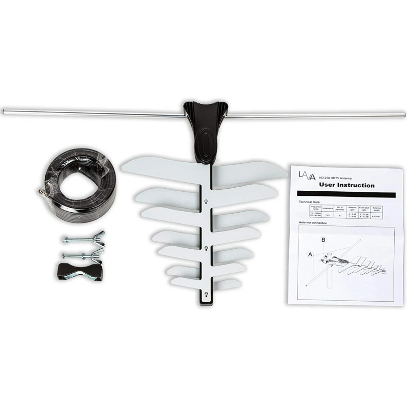 LAVA HD-250 Outdoor Antenna, 50 mile Amplified TV Antenna, Simplest