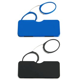 DXYXYO Slim Pocket Armless Clip on Nose Reading Glasses Men, Women 2 Pack Mini Compact Thin Readers with Small Portable Case, 1.0+ Black and Blue