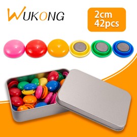 Wukong 42Pcs Fridge Magnets, 6 Colors Strong Magnets for Notice Boards, Planning Boards, Office, School, Postcard with Iron Box Ø 20 mm, 8mm Thick, Blue,green,orange,pink,red,white