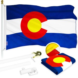 UD_G128 Combo Pack: 5 Ft Tangle Free Aluminum Spinning Flagpole (White) & Colorado CO State Flag 2x3 Ft, ToughWeave Series Embro