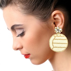 Brikabia Volleyball Earrings for Women, Stylish Beaded Sports Earrings for Game Day, Sports Fans, Drop Dangle Volleyball Earring Holiday Party Game Jewelry Gifts