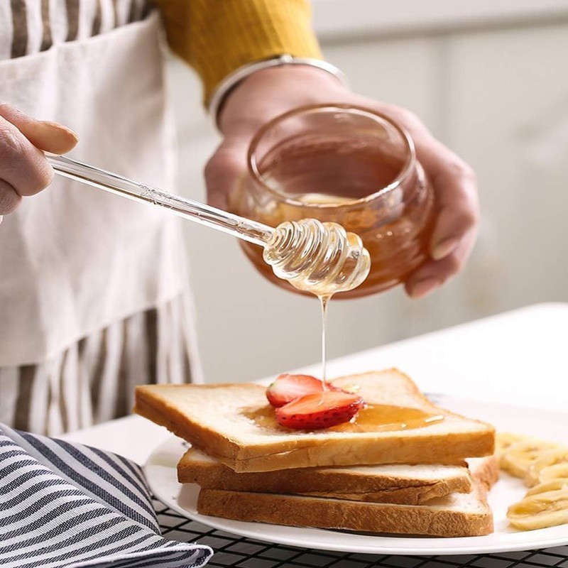 2Pcs Clear 6" Glass Honey Dipper Sticks Stirring Sticks Server