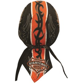 Danbanna Deluxe Righteous Ride Shield Pinstripe Flames Black Grey Orange Bandana Headwrap Headscarf Adjustable Cap Hat Black Orange