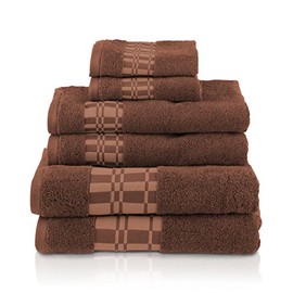 SUPERIOR Modern Towel Collection, Geometric Assorted 6-Piece Cotton Towel Set, 30" x 52", 16" x 30", 13" x 13", Chocolate by Blue Nile Mills