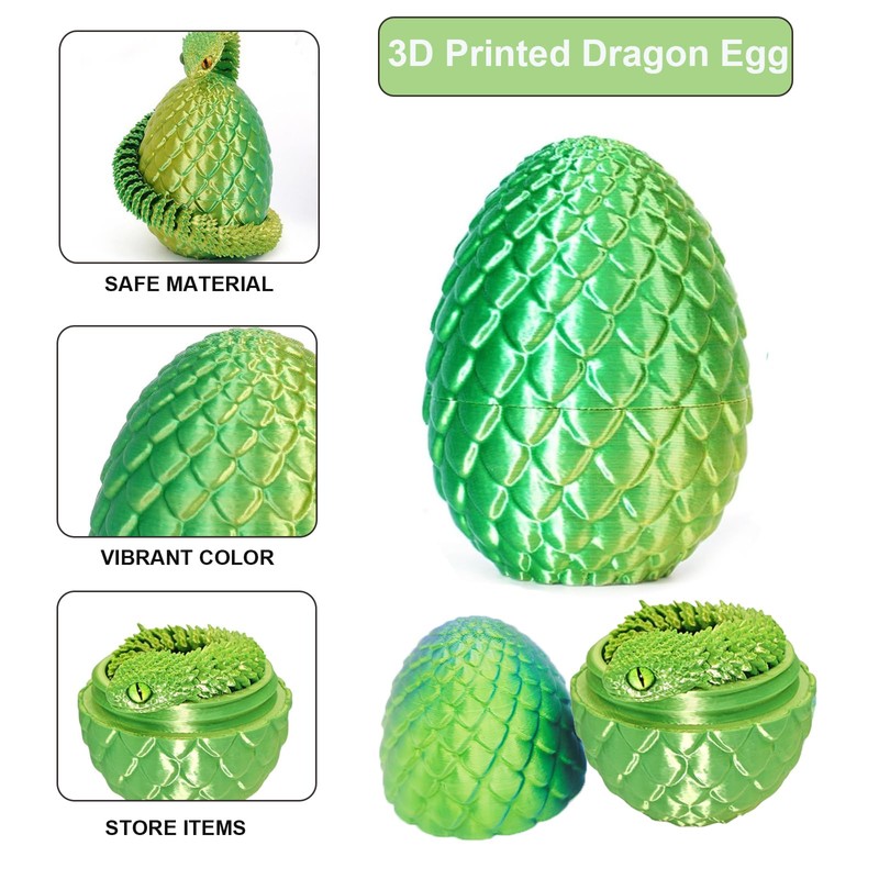 12" 3D Printed Snake in Egg, Articulated Snake Easter Eggs