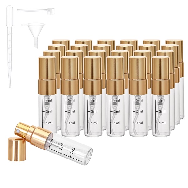 Beomeen 24Pcs 3ML Clear Glass Perfume Travel Refillable Spray Bottles,