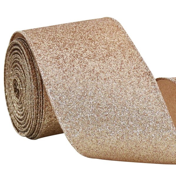 TONIFUL 2.5 inch x 10 yds Rose Gold Glitter Ribbon,