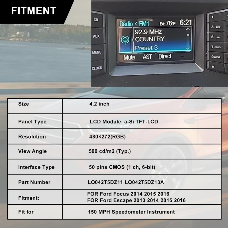 SecosAutoparts LCD Display Color Screen Compatible with Ford Focus 2014