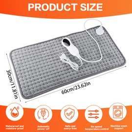 XPJBKC Heating Pad with Automatic Shut-Off, 30 x 60 cm Heating Pad, Heat Pad with 10 Temperature Levels, Heat Cushion Back with 3 Time Settings, for Back, Neck, Shoulder, Stomach, Grey