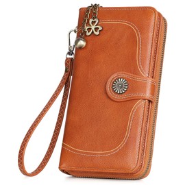 RRANCharltu Women's Leather Purse Large Long Format Large Purse with Zip Press Stud and Many Compartments