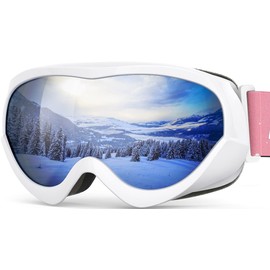 OutdoorMaster Kids Ski Goggles, Snow Goggles for Boys & Girls with 100% UV Protection - VLT 10% White Frame Grey Lens
