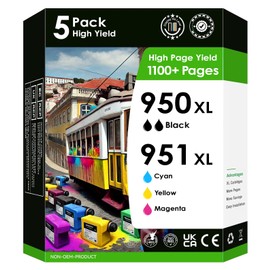 5-Star Compatible Replacement for HP 950/951XL. Works for Officejet Pro 8600 8610 8620 8615 8630 Printers. 5 Pack (2xBlack, Cyan, Magenta, Yellow)