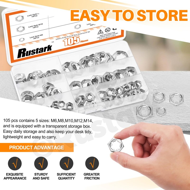 Rustark 105Pcs M6 M8 M10 M12 M14 304 Stainless Steel