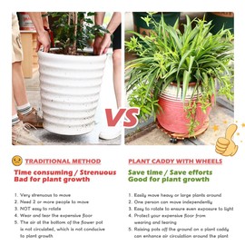 5 Pack Plant Caddy with Wheels Heavy Duty 13.5 Inch Wooden Plant Stand with Wheels Plant Dolly Rolling Plant Stand Plant Roller with Casters for Indoor and Outdoor with 5 Pack Plant Saucers, Round