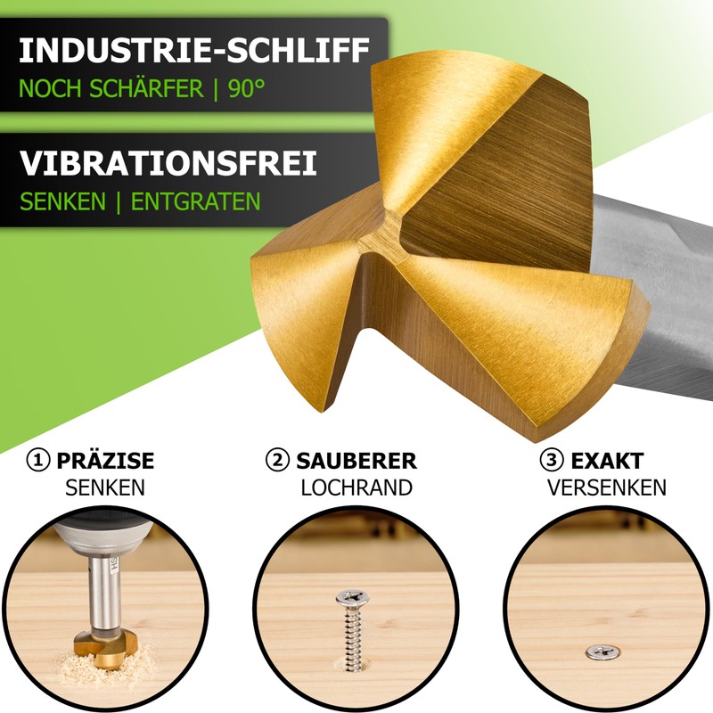 Pinava® Countersink Set HSS CutX 90° [Extra Sharp | 3-Side