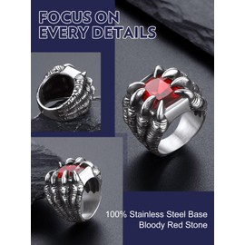 Bandmax Mens Retro Style Gothic Biker Rings Stainless Steel Dragon Ring with Ruby Red Stone Signet Statement Band Ring Size 9 Vampire Ring Jewelry for Men Women