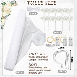 Riceshoot 37 Pcs Church Pew Wedding Decorations with Light White Fabric Tulle Silk Artificial Flower Pew Clips Wedding Aisle Decor for Party Church Ceremony Banquet Reception