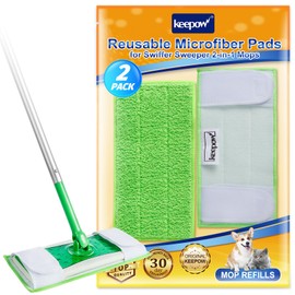 Reusable Mop Pads Compatible with Swiffer Sweeper Mops, 2 Pack 12 Inch Washable Microfiber Wet Pads Refills Dry Sweeping Cloths Heavy Duty Mop Head Replacement for Wet Dry Floor Cleaning, Green