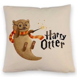 speecheese Harry Otter with Magic Wand Cushion with Linen Look with Saying A Colourful Decorative Cushion with Linen Look for the Couch Cute Otter Children Magic Fantasy Animal Motif Magic