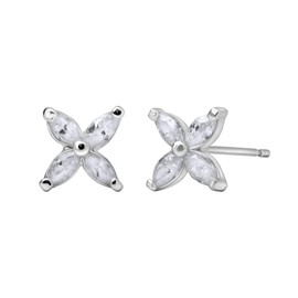Quiges Earrings 925 Silver Stud Earrings Set in Flower Shape with Transparent Zirconia, Crystal, Cubic Zirconia