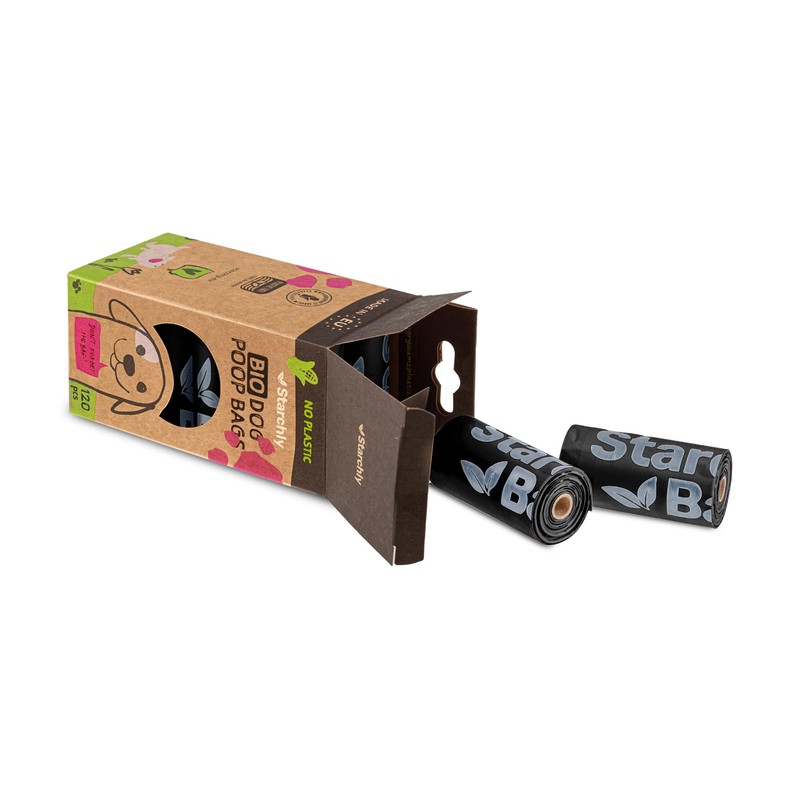 Starchly 120 Bags (8 Rolls of 15) Black Eco-Friendly Leak