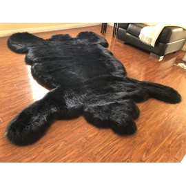 LAMBZY Faux Sheepskin Hypoallergenic,Super Soft Faux Bear Skin Silky Shag Rug (4'x6', Black)