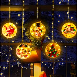 Festive Fix 3D Round Christmas Pendant Fairy Lights with 54 LEDs – USB Powered Curtain Light for Xmas and Window Decorations | Indoor Hanging Light for Party Holiday and Wedding Decor