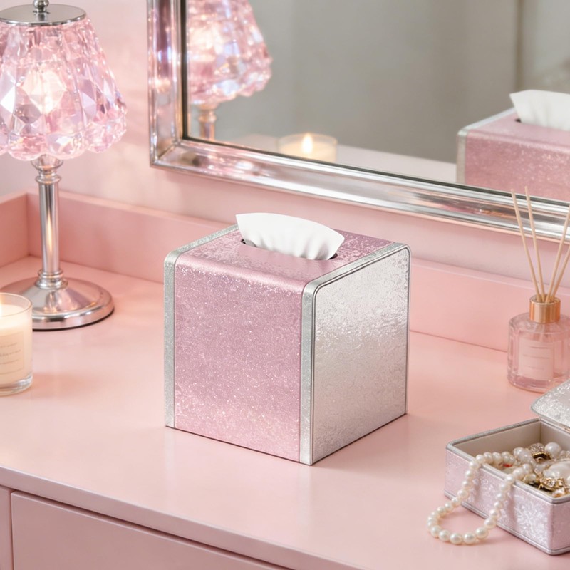 Pink Tissue Box Cover,Tissue Box Holder with Magnetic Bottom, Decorative