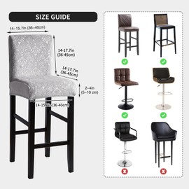 FORCHEER Bar Stool Chair Cover with Backs Set of 2 Light Grey Velvet Embossed Dining Chair Barstool Slipcover Square Removable Washable